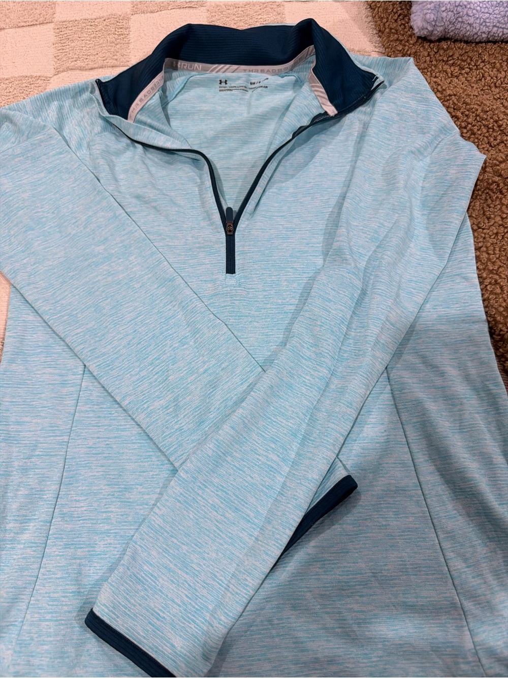 Under Armour Women's Light Blue Heather 1/4 Zip Pullover with Navy Trim